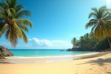 Tropical beach location in Goa with palm trees and ocean