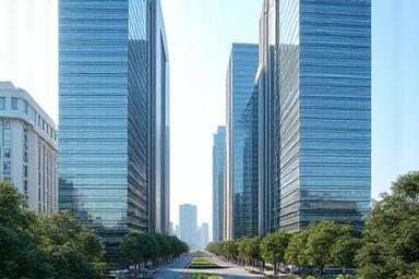 Modern architecture building location in a business district
